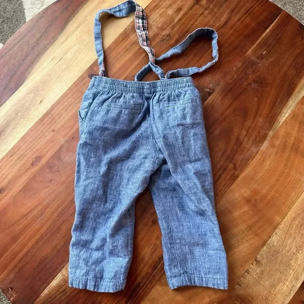JANIE AND JACK Size 12-18M Boys Chambray Overalls Linen‎ Blend